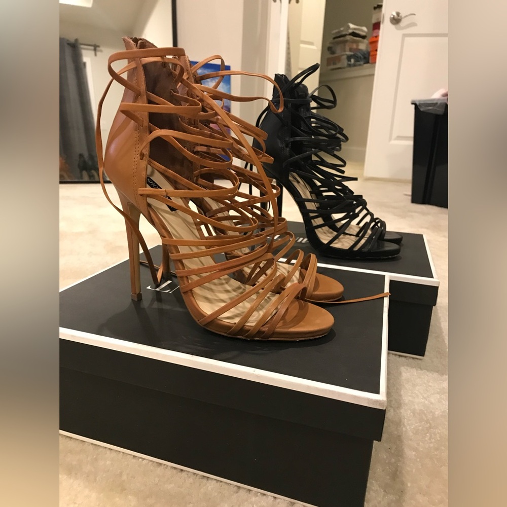 Shoemint lace-up Strappy heels sandals Marcel black & brown/tan US 8 & 8.5